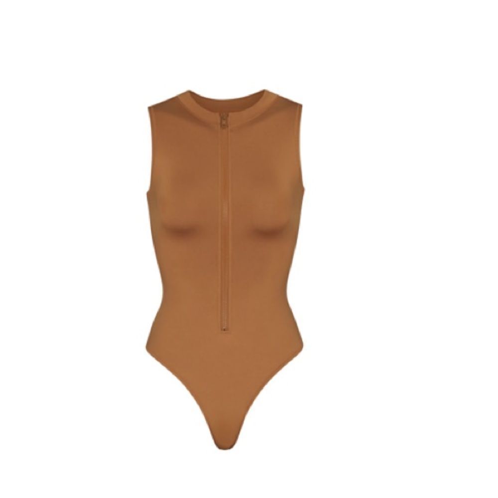 SKIMS SWIM ZIP FRONT SLEEVELESS ONE PIECE ALMOND 4XL NWT